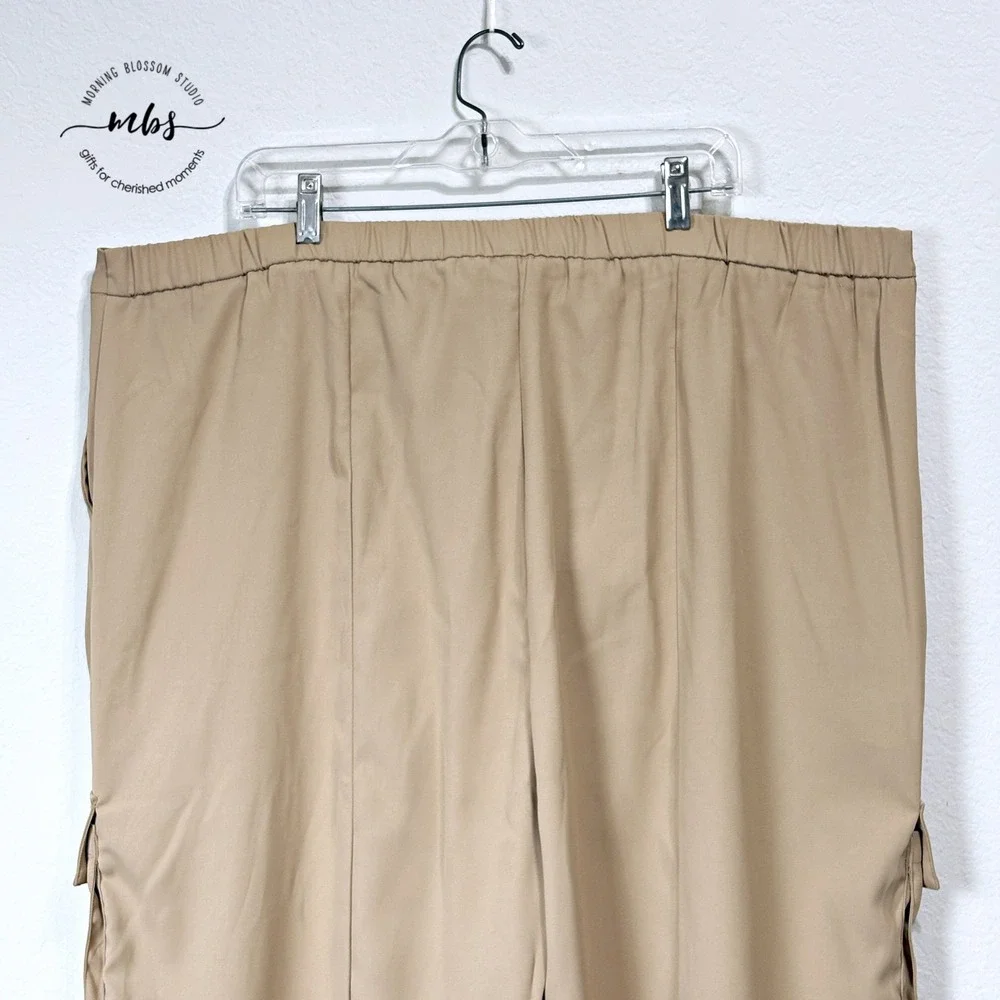 Megan Renee Parachute Cargo Pants‎ Elastic Waist Tapered Jogger Tan Women 2X - Picture 4 of 8